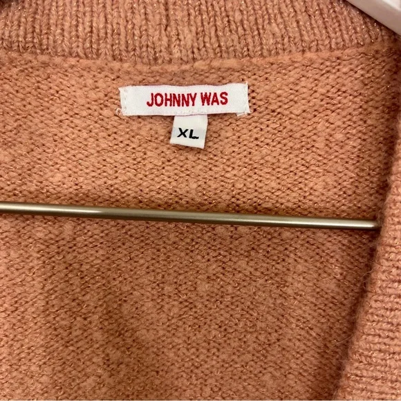 JOHNNY WAS Open Front Cardigan Rose Gold Metallic Knit Boho Duster Sweater - Picture 4 of 7